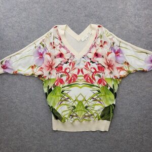 Ted Baker Sweater Womens Size 1 Multicolor Floral Dolman V Neck Pullover Top